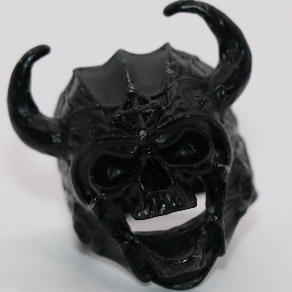 Size 13 Men's Viking Skull Horned Helmet Armor Ring Black Metal